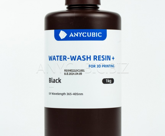 Фото 2 - Чорна Фотополімерна Смола що змивається водою | Anycubic Water-Wash Resin+ Black 1кг