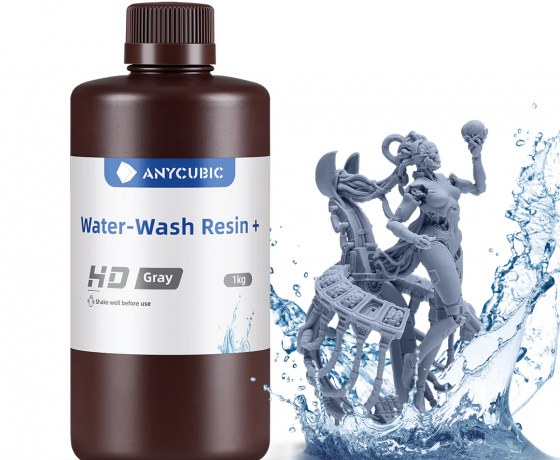 Фото 5 - Сіра HD Фотополімерна Смола що змивається водою | Anycubic Water-Wash Resin+ HD Gray 1кг